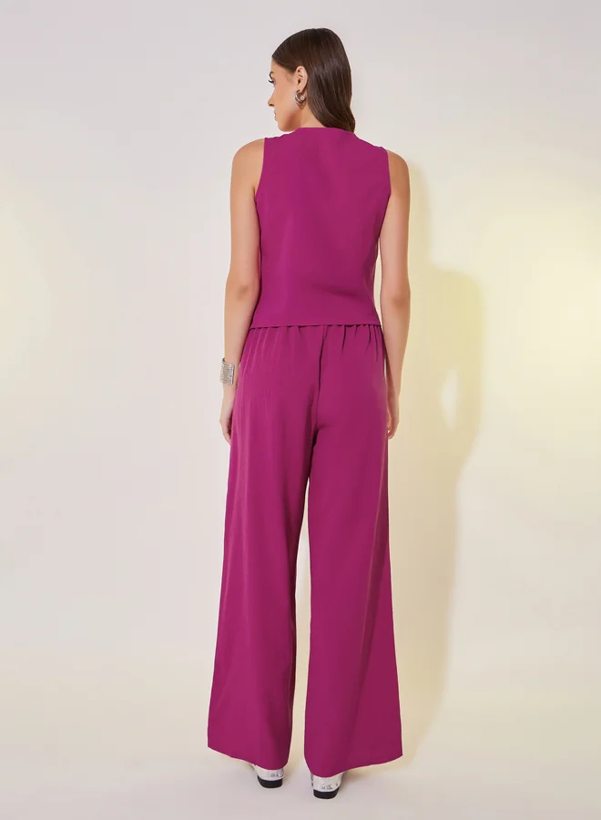 Take Two Solid Asymmetric Hem Vest Top and Pants Co-Ords