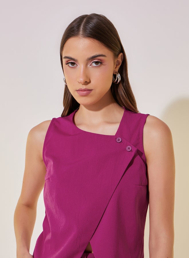 Take Two Solid Asymmetric Hem Vest Top and Pants Co-Ords - Image 3