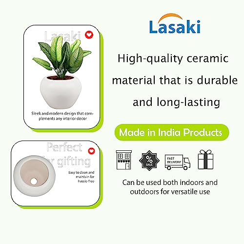 Lasaki Cloud Apple Small White Ceramic Pots for Indoor & Outdoor Plants | Decorative Balcony, Garden & Office Succulent Pot | Unique Designer Gamla Ceramic Planters Pots (H-10 X D-10 Cm) - Image 3