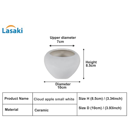 Lasaki Cloud Apple Small White Ceramic Pots for Indoor & Outdoor Plants | Decorative Balcony, Garden & Office Succulent Pot | Unique Designer Gamla Ceramic Planters Pots (H-10 X D-10 Cm) - Image 2