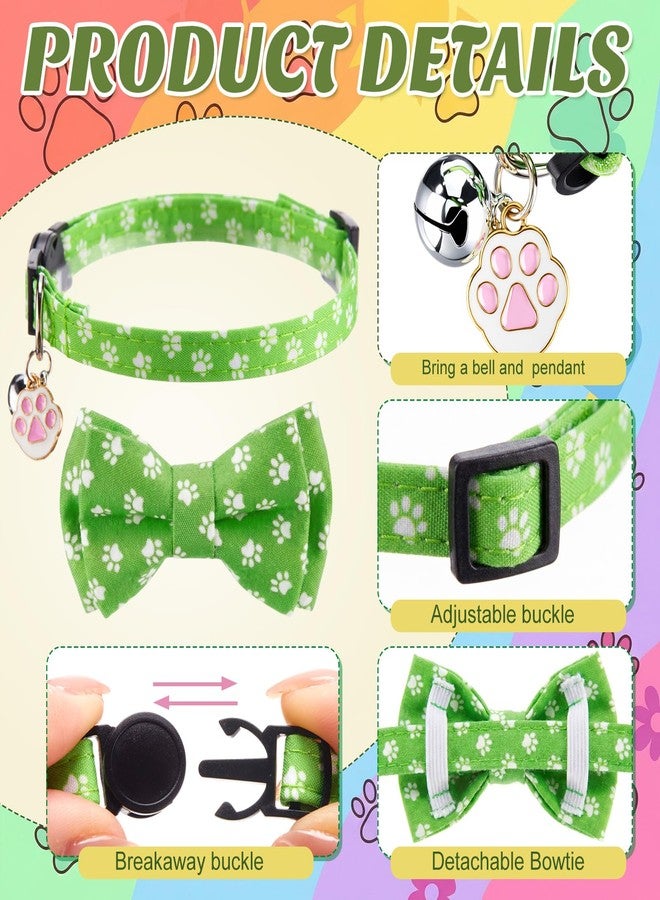 Hsei 6 Pcs Summer Paw Print Cat Collar Bulk with Bow Tie Bell Colorful Small Dog Kitten Puppy Adjustable Breakaway Bowtie Collar for Boy Girl Pet Holiday Party Favors Gifts - Image 4