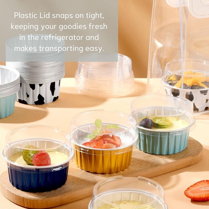Findful Mini Aluminum Foil Cupcake Baking Cups with Lids (40pcs, 5oz) Round Cupcake Foil Liners Tart Pie Tin Pan Holder - Disposable Mini Cake Containers Flan Molds for Pudding, Souffle, Party, Wedding - Image 4