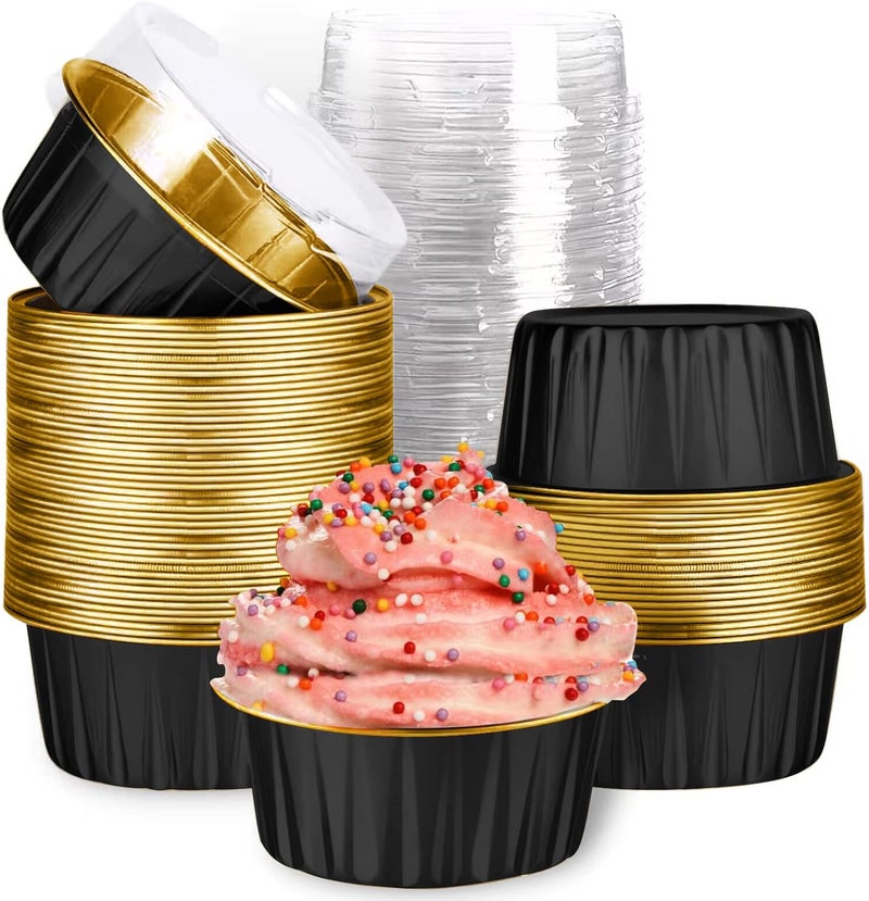 Findful Mini Aluminum Foil Cupcake Baking Cups with Lids (40pcs, 5oz) Round Cupcake Foil Liners Tart Pie Tin Pan Holder - Disposable Mini Cake Containers Flan Molds for Pudding, Souffle, Party, Wedding - Image 1
