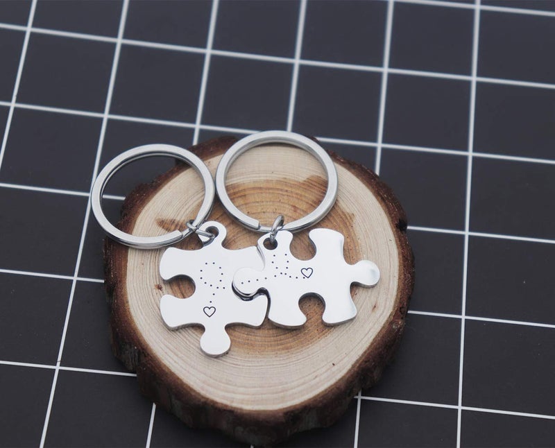 Eilygen Puzzle Piece Couple Keychains You Are My Missing Piece You Fit Me Perfectly Keyring Set (Heart to Heart) - Image 2