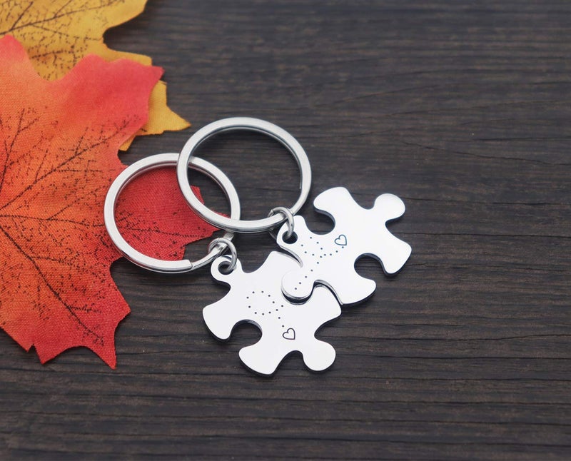 Eilygen Puzzle Piece Couple Keychains You Are My Missing Piece You Fit Me Perfectly Keyring Set (Heart to Heart) - Image 3