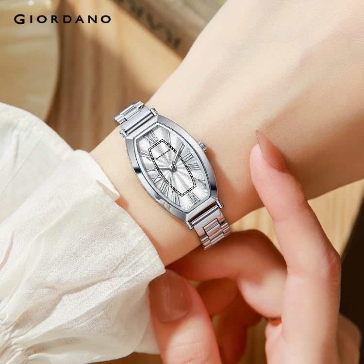 Giordano Silver Oval Shape Dial Watch for Women – Elegant Roman Numerals, Stainless Steel Strap, Sleek Analog Design - Image 2