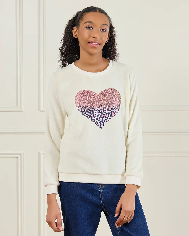 ردتاغ Senior Girls Ivory Printed Sweatshirt