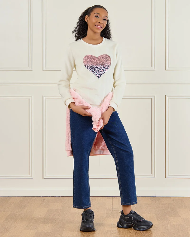 ردتاغ Senior Girls Ivory Printed Sweatshirt