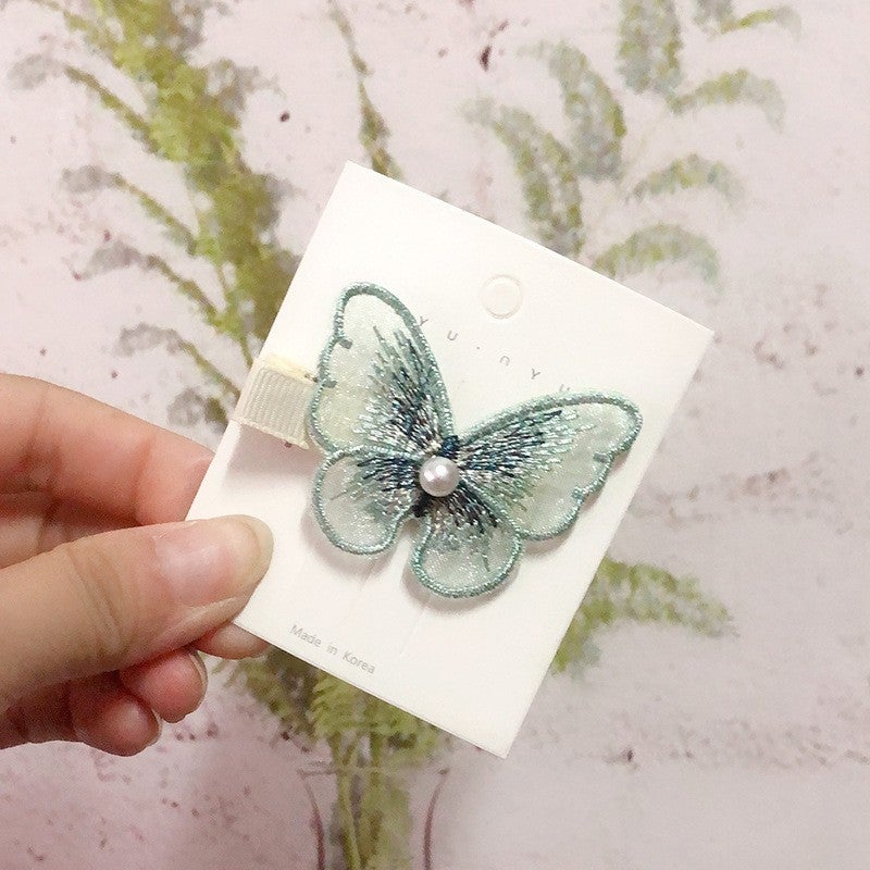 Generic Sweet Mesh Butterfly Hair Clips Gradient Accessories green embroidery butterfly 