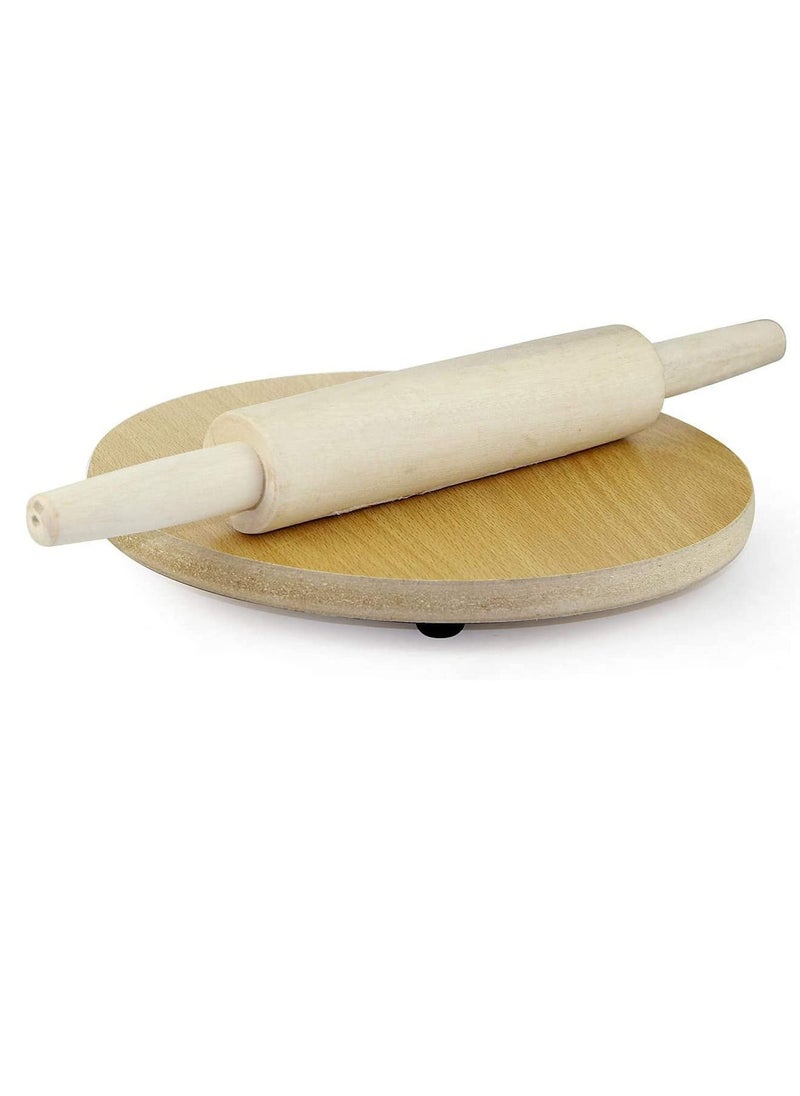 ALSAQER Wooden Chaklabin with Rolling Pin | Rigag Maker | Chakla Wooden Roti Maker | Pizza Maker | Chapati Flatbread Tortilla Maker with Rolling Pin 12"  - Image 1