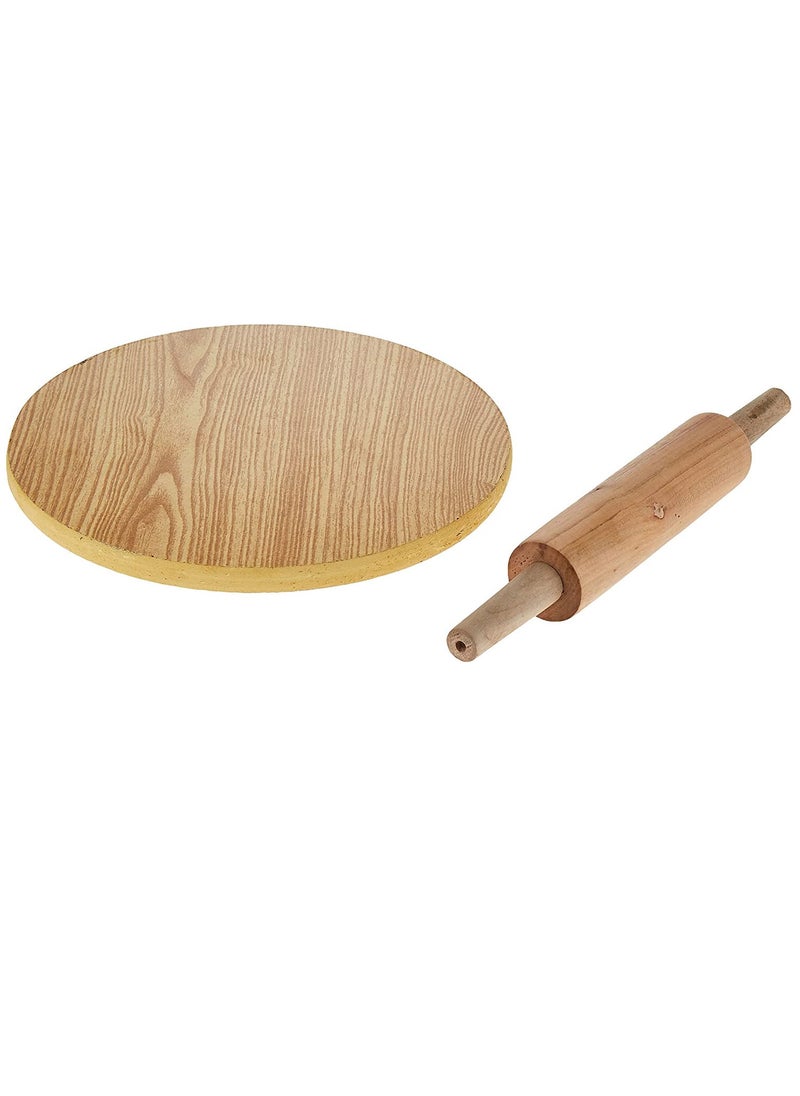 ALSAQER Wooden Chaklabin with Rolling Pin | Rigag Maker | Chakla Wooden Roti Maker | Pizza Maker | Chapati Flatbread Tortilla Maker with Rolling Pin 12"  - Image 3