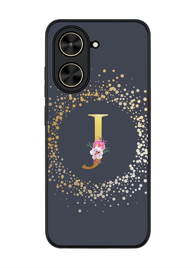 Stylizedd For Xiaomi Poco C71 / Redmi A5 4G Case,Slim fit Camera Protection, Shockproof Thin Phone cover  - Custom Monogram Floral - J  (Grey ) - Image 1