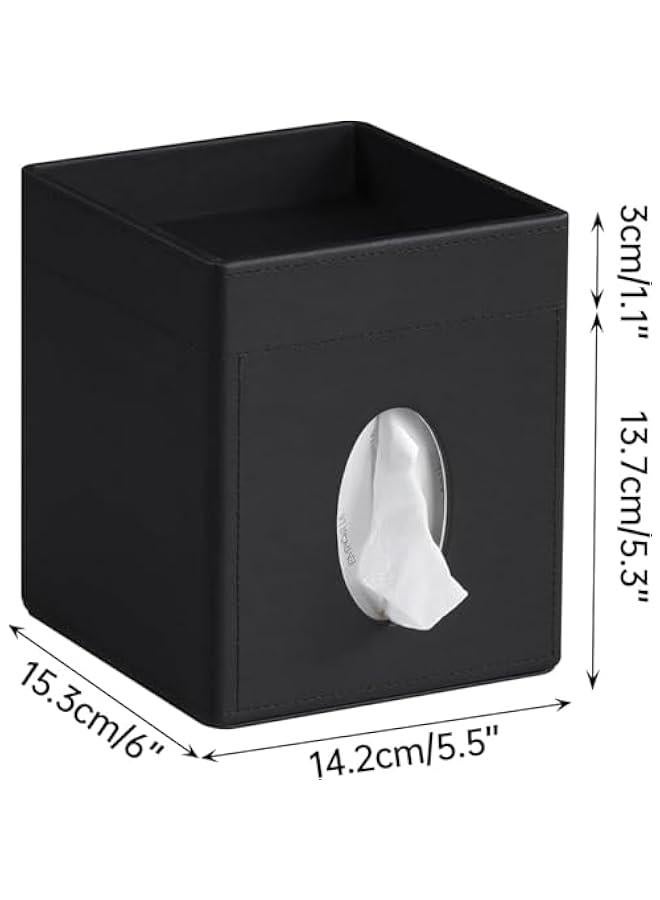 HOOKOR PU Leather Square Tissue Box Cover, Tissue Box Holder with Storage Tray for Bathroom Vanity Countertop Night Stands Bedroom Office Desk, Tissue and Remote Control Holder, Retro (Black) - Image 3