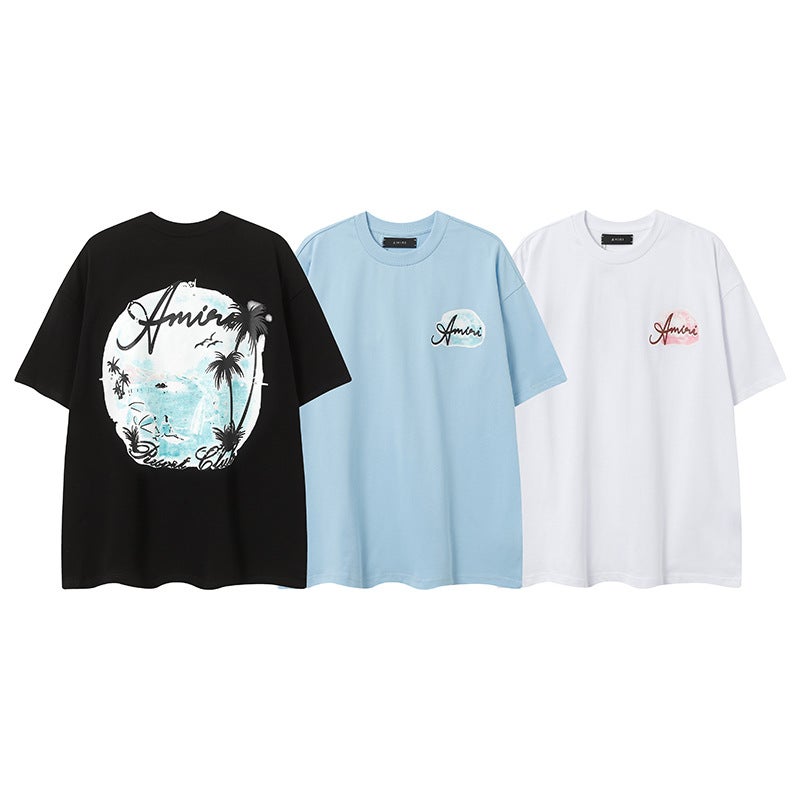 2025 Am Peace Dove Flow Paint Graffiti Letter T Starry Sky Classic Logo Short Sleeve Couple T-Shirt Iri - Image 3