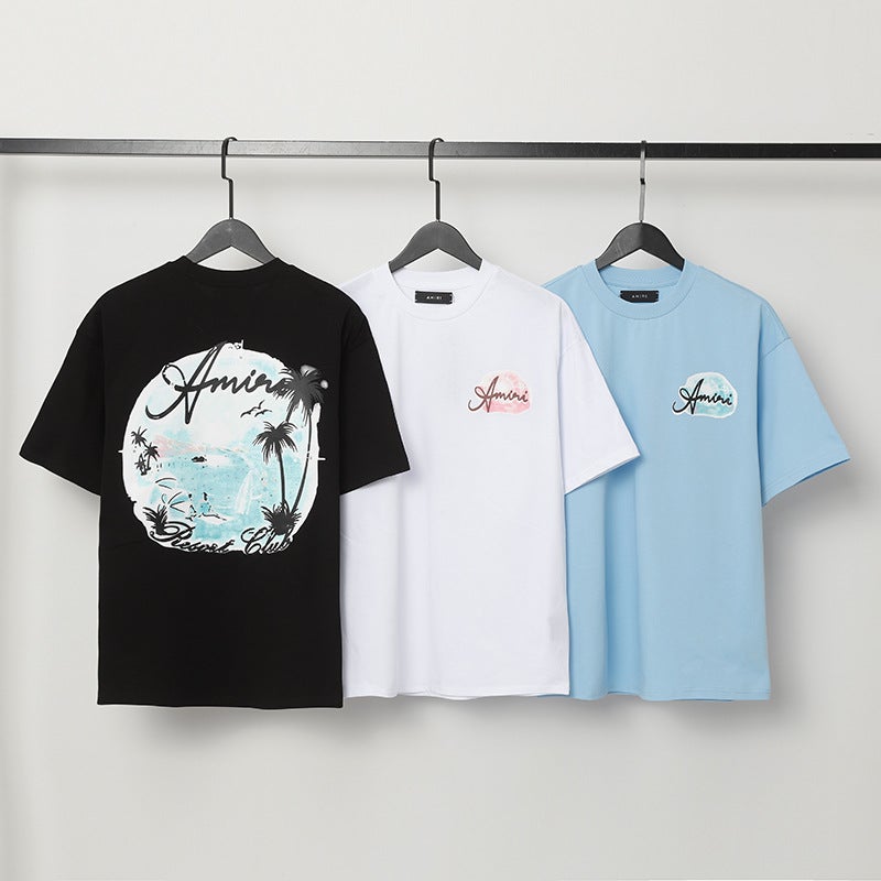 2025 Am Peace Dove Flow Paint Graffiti Letter T Starry Sky Classic Logo Short Sleeve Couple T-Shirt Iri - Image 2