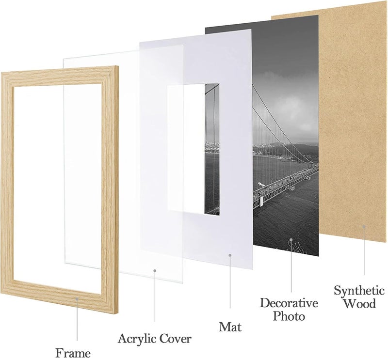 eletecpro 12x12 Picture Frames Set of 9 Classic Gallery Wall Frame Set Displays 8x8 Photo with Mat or 12x12 without Mat Square Picture Frames Collage Wall Decor, Natural Home Decor for Wall - Image 2