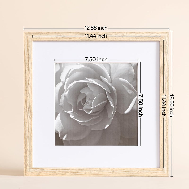eletecpro 12x12 Picture Frames Set of 9 Classic Gallery Wall Frame Set Displays 8x8 Photo with Mat or 12x12 without Mat Square Picture Frames Collage Wall Decor, Natural Home Decor for Wall - Image 3