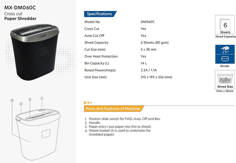 MAXI CROSS CUT SHREDDER 060C 6 SHEETS - Image 2