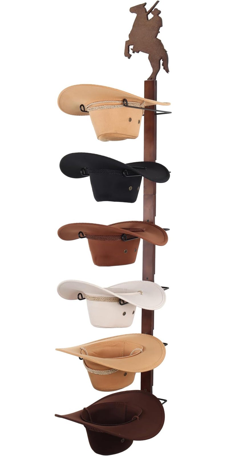 CANWUPON Cowboy Hat Rack Holder for Wall Wild Western Style Design Hat Organizer with 6 Hat Hooks for Wall Mount Hat Stand and Hanger for Storage and Organization DMZMJ001