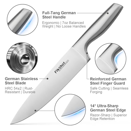 FIKSHOT Kitchen Knife Set, German Stainless Steel kitchen knives – Includes Knife Block Set & Sharpener, High Carbon, Rust-Resistant, Ergonomic Handle for Cooking, Grilling & Gifting - Image 2