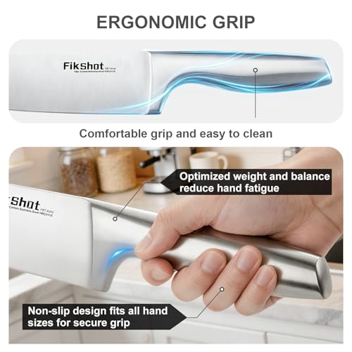 FIKSHOT Kitchen Knife Set, German Stainless Steel kitchen knives – Includes Knife Block Set & Sharpener, High Carbon, Rust-Resistant, Ergonomic Handle for Cooking, Grilling & Gifting - Image 3