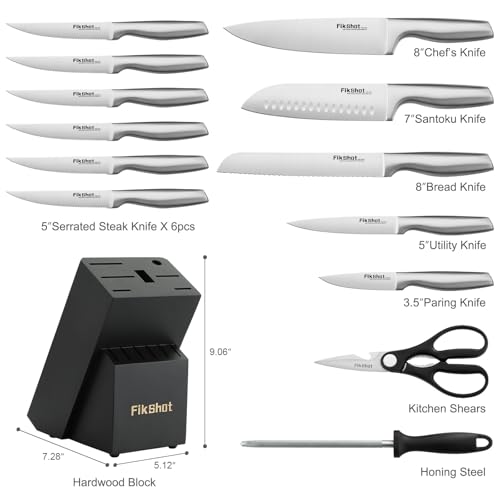 FIKSHOT Kitchen Knife Set, German Stainless Steel kitchen knives – Includes Knife Block Set & Sharpener, High Carbon, Rust-Resistant, Ergonomic Handle for Cooking, Grilling & Gifting - Image 5