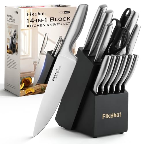 FIKSHOT Kitchen Knife Set, German Stainless Steel kitchen knives – Includes Knife Block Set & Sharpener, High Carbon, Rust-Resistant, Ergonomic Handle for Cooking, Grilling & Gifting - Image 1