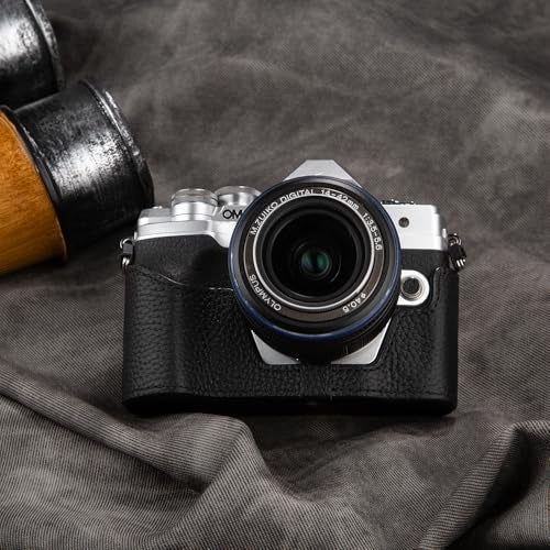 DBZZ EM10 Mark IV Vintage Genuine Leather Camera CaseHalfWrap Camera Protector For Olympus OMD EM10 Mark IV Black set - Image 3