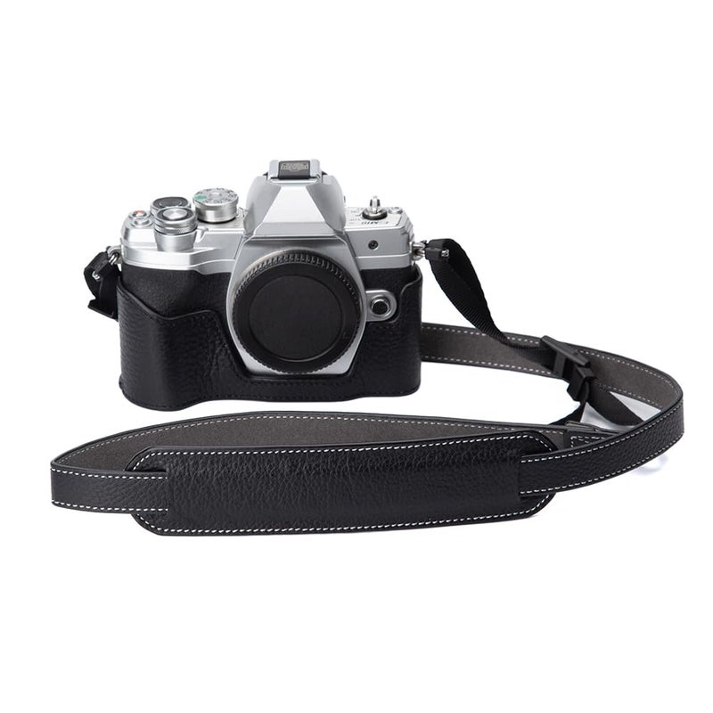 DBZZ EM10 Mark IV Vintage Genuine Leather Camera CaseHalfWrap Camera Protector For Olympus OMD EM10 Mark IV Black set - Image 2