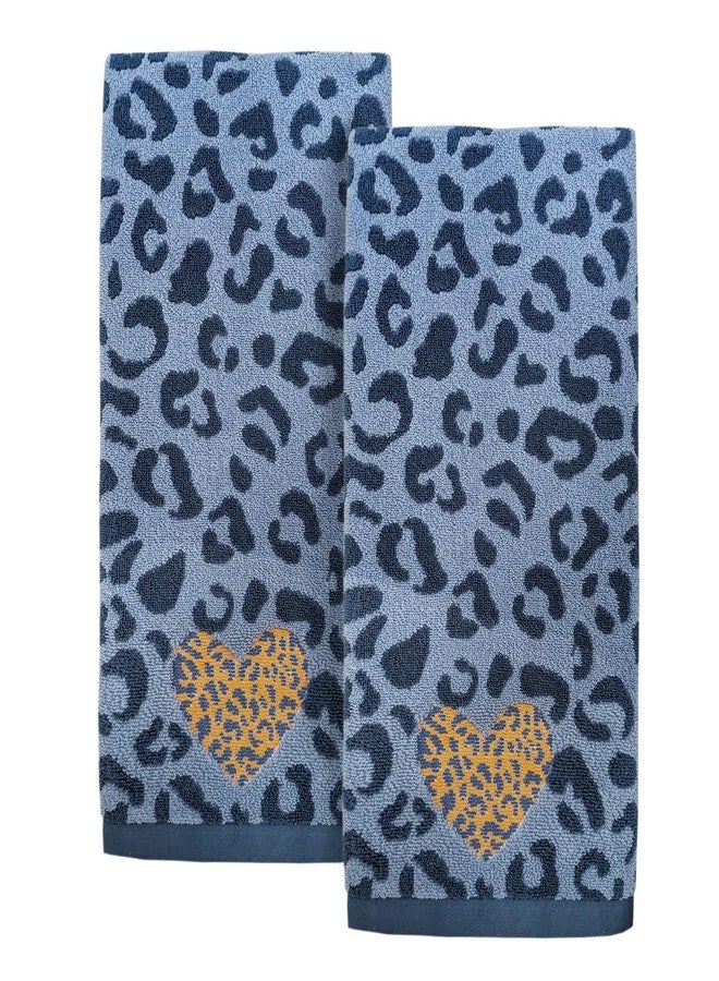 USTIDE 2-Pack Blue Leopard Print Hand Towels, Decorative Absorbent Guest Towels for Bathroom Kitchen Spa, Soft 100% Cotton Quick-Drying Face Towels, Wedding Ideas - Image 1
