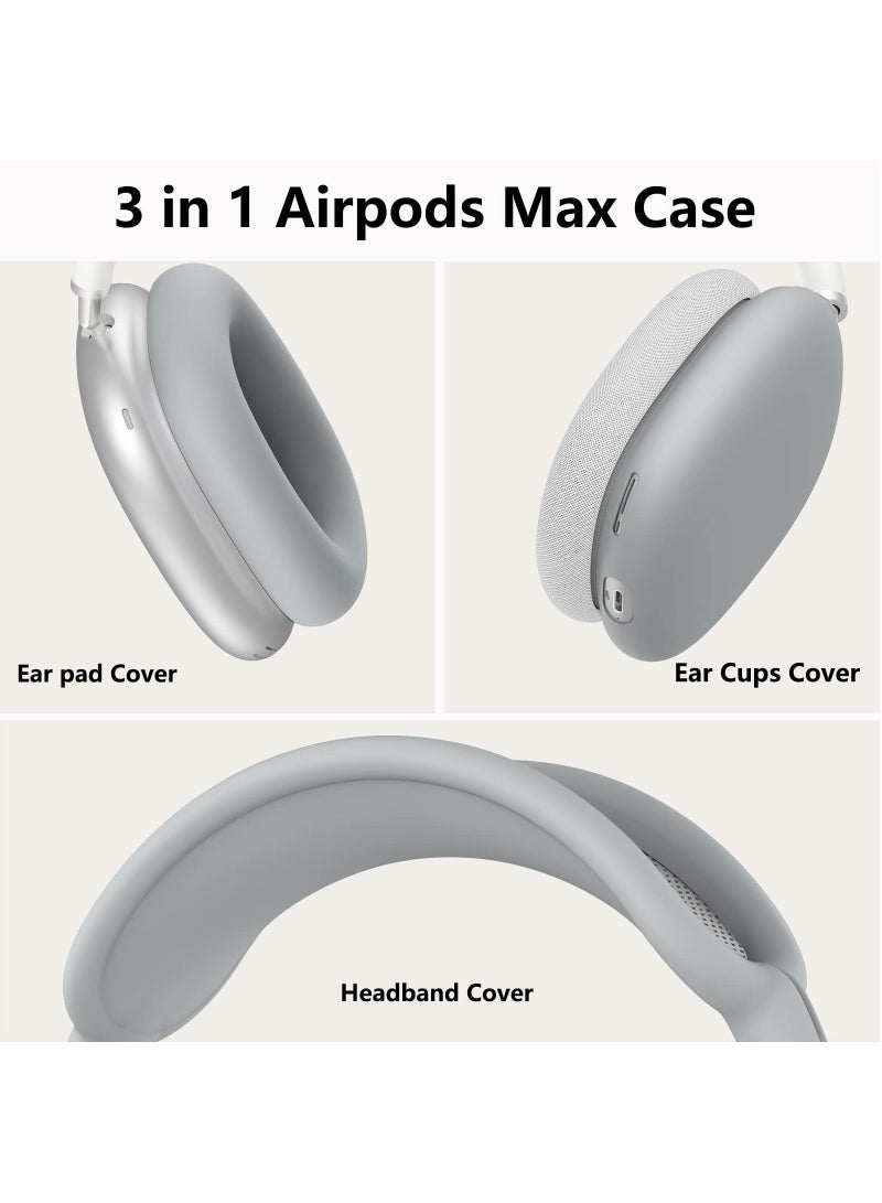Silicone Cases Suitable for Apple AirPods Max 3-in-1 Headphones Anti-Scratch Ear Cups Cover Headband Cover and Ear Pad Protector Case Skin Accessories (Grey) - Image 4