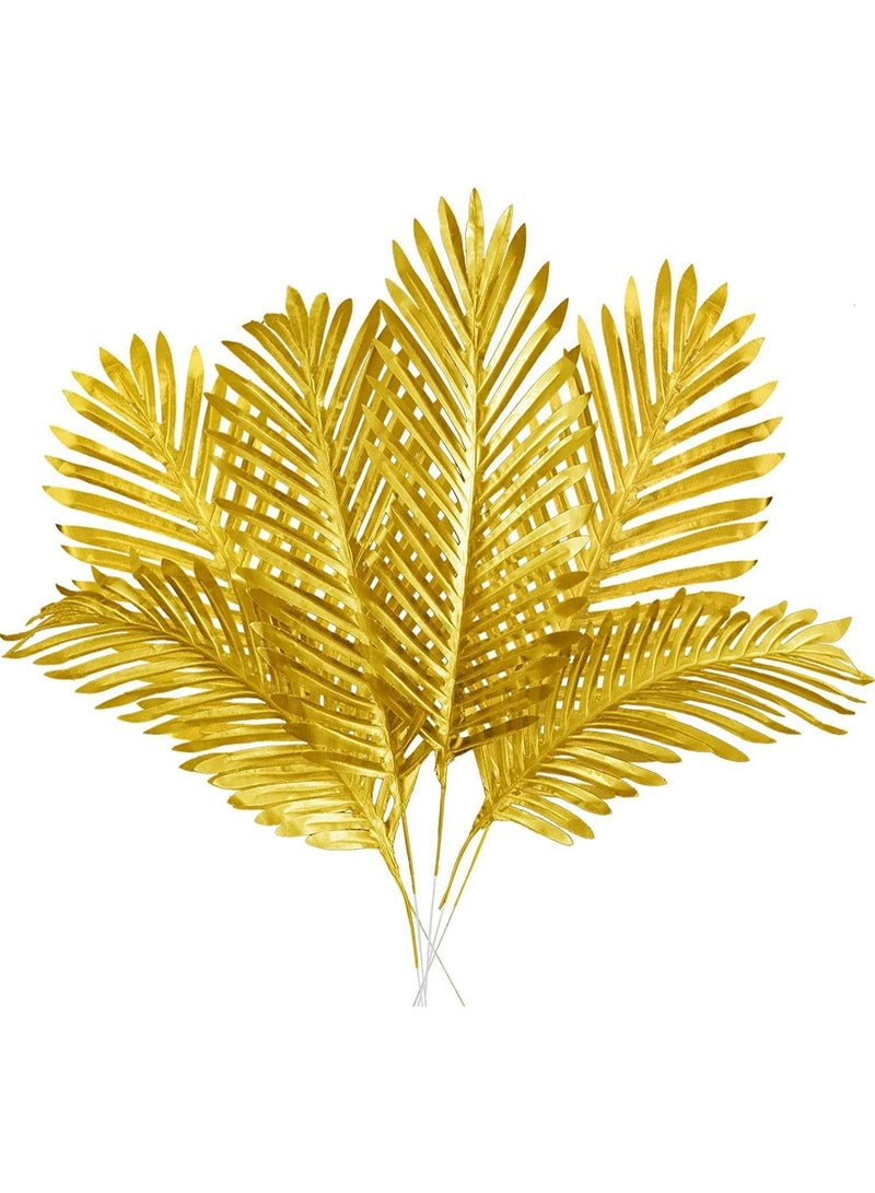 SYOSI Artificial Gold Palm Leaves, 12 Pcs Realistic Golden Plants Leaf Fake Gold Tropical Palm Leaf, 20" Faux Fake Tropical Large for Home Arrangement Jungle Birthday Party Wedding Decoration Supplies - Image 1