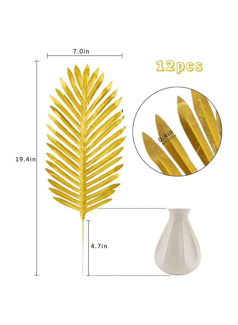 SYOSI Artificial Gold Palm Leaves, 12 Pcs Realistic Golden Plants Leaf Fake Gold Tropical Palm Leaf, 20" Faux Fake Tropical Large for Home Arrangement Jungle Birthday Party Wedding Decoration Supplies - Image 4