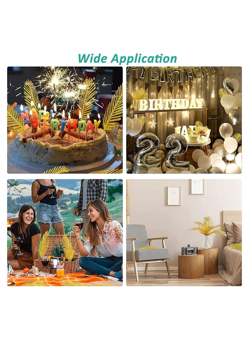 SYOSI Artificial Gold Palm Leaves, 12 Pcs Realistic Golden Plants Leaf Fake Gold Tropical Palm Leaf, 20" Faux Fake Tropical Large for Home Arrangement Jungle Birthday Party Wedding Decoration Supplies - Image 5