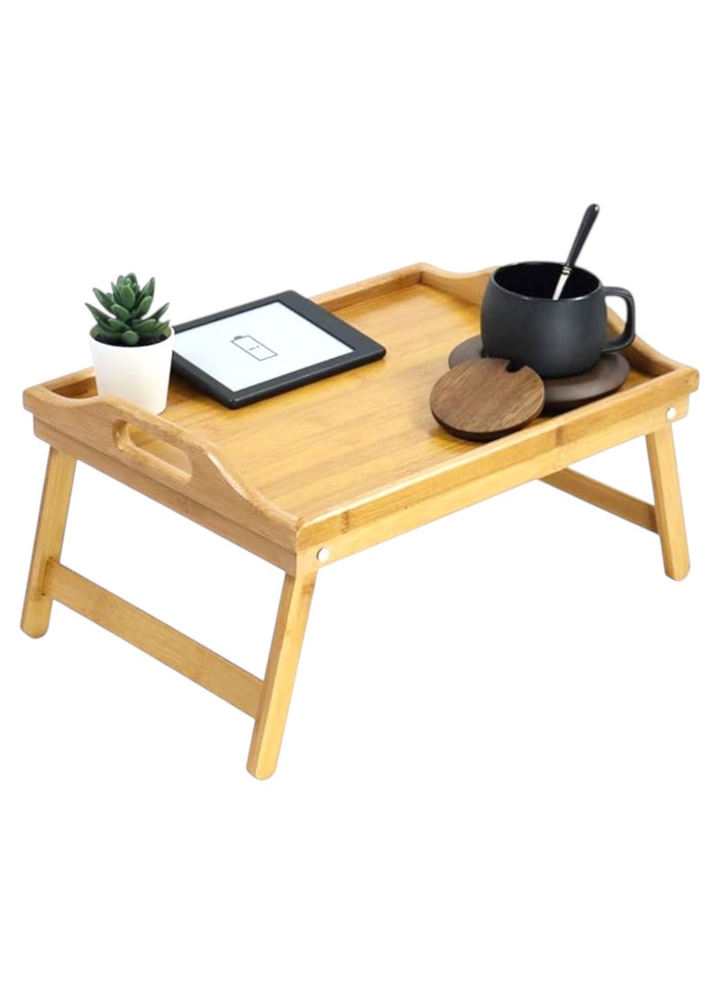 ZO7 Foldable Tray Table 50cm long Foldable Bed Tray Table, bamboo Wood, Portable Breakfast Serving Lap Desk with Legs, for Sofa & Bed - Image 1