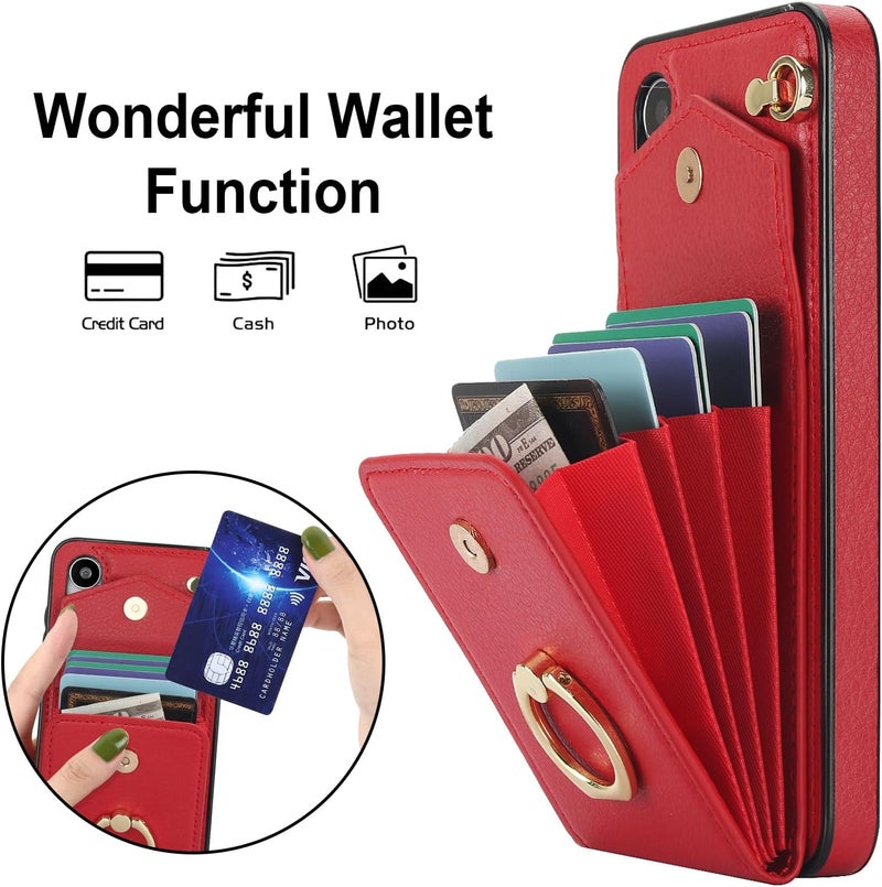 أسو ويش غطاء هاتف Asuwish لجهاز Samsung Galaxy S24 5G مع حافظة محفظة، وواقي شاشة زجاجي مقسّى، وحلقة حامل لحجب RFID، وحامل بطاقات ائتمان، وإكسسوارات جلدية للهاتف S24 24S GS24 G5 للرجال والنساء - أحمر - Image 2