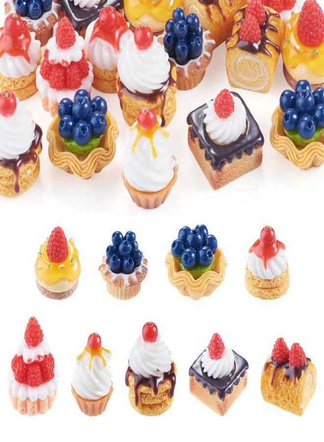 Boutigem 18Pcs Miniature Dessert Cake for Dollhouse Imitation Apple Strawberry Cake Blueberry Cupcake Fruit Egg Tart Cabochons Sweet Food Dollhouse Resin Accessories for Desktop Decor DIY Hair Clips - Image 1