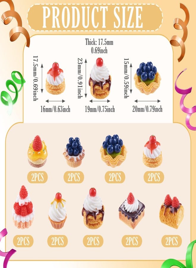 Boutigem 18Pcs Miniature Dessert Cake for Dollhouse Imitation Apple Strawberry Cake Blueberry Cupcake Fruit Egg Tart Cabochons Sweet Food Dollhouse Resin Accessories for Desktop Decor DIY Hair Clips - Image 2