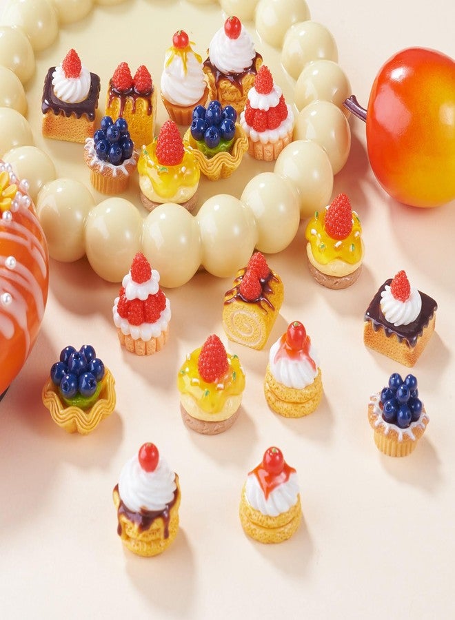 Boutigem 18Pcs Miniature Dessert Cake for Dollhouse Imitation Apple Strawberry Cake Blueberry Cupcake Fruit Egg Tart Cabochons Sweet Food Dollhouse Resin Accessories for Desktop Decor DIY Hair Clips - Image 4