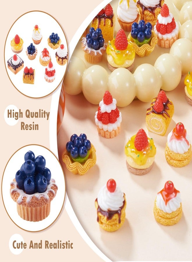 Boutigem 18Pcs Miniature Dessert Cake for Dollhouse Imitation Apple Strawberry Cake Blueberry Cupcake Fruit Egg Tart Cabochons Sweet Food Dollhouse Resin Accessories for Desktop Decor DIY Hair Clips - Image 3