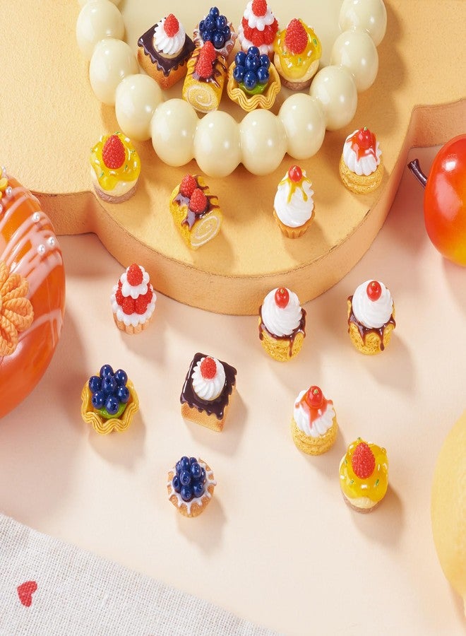 Boutigem 18Pcs Miniature Dessert Cake for Dollhouse Imitation Apple Strawberry Cake Blueberry Cupcake Fruit Egg Tart Cabochons Sweet Food Dollhouse Resin Accessories for Desktop Decor DIY Hair Clips - Image 5