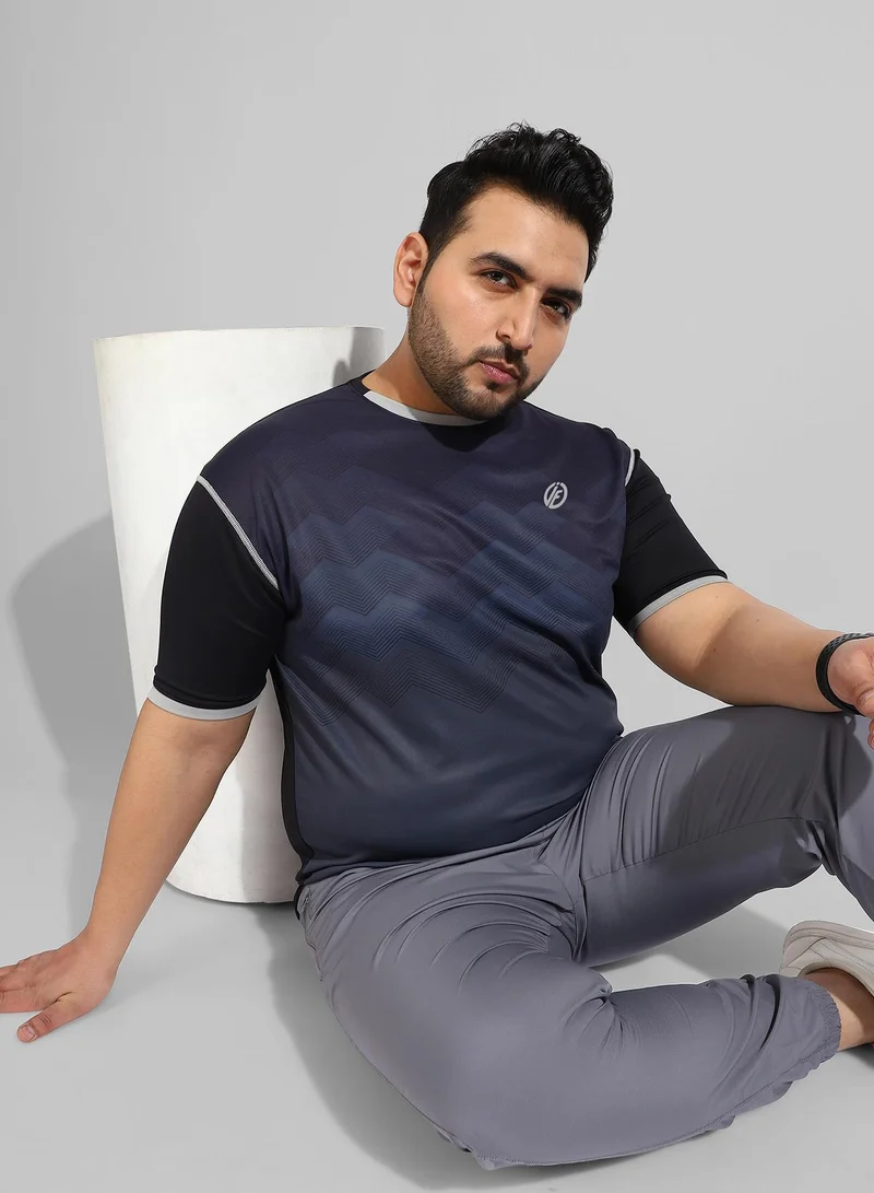 Instafab Plus Men's Charcola Grey Printed Dri-Fit Short Sleeve Activewear T-Shirt Regular Fit For Casual Wear | Modern Clothing T-Shirt Crafted With Comfort Fit And High-Performance For Everyday Wear