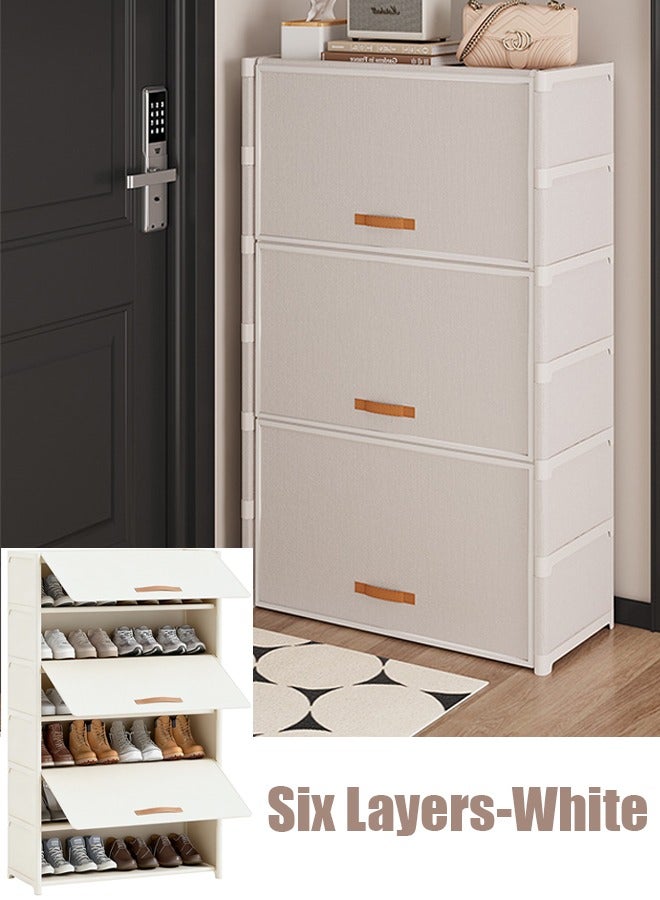 VUCATIN White Shoe Cabinet with Removable Shelves, 6-Tier Dustproof Shoe Rack with 180° Reversible Cover, Space-Saving Shoe Storage Organizer for Entryway, Bedroom, Closet ,Hallway - Image 1