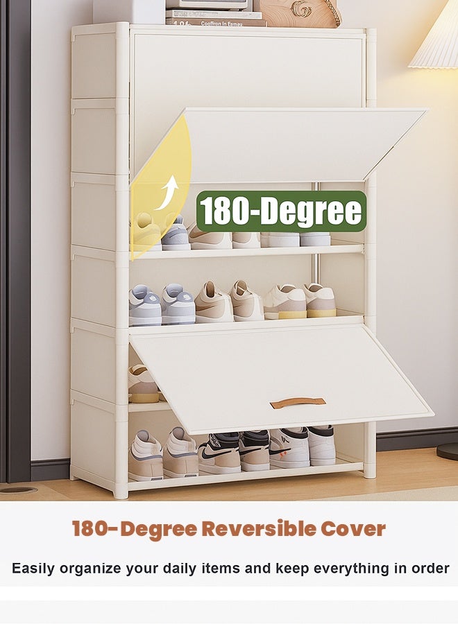 VUCATIN White Shoe Cabinet with Removable Shelves, 6-Tier Dustproof Shoe Rack with 180° Reversible Cover, Space-Saving Shoe Storage Organizer for Entryway, Bedroom, Closet ,Hallway - Image 2