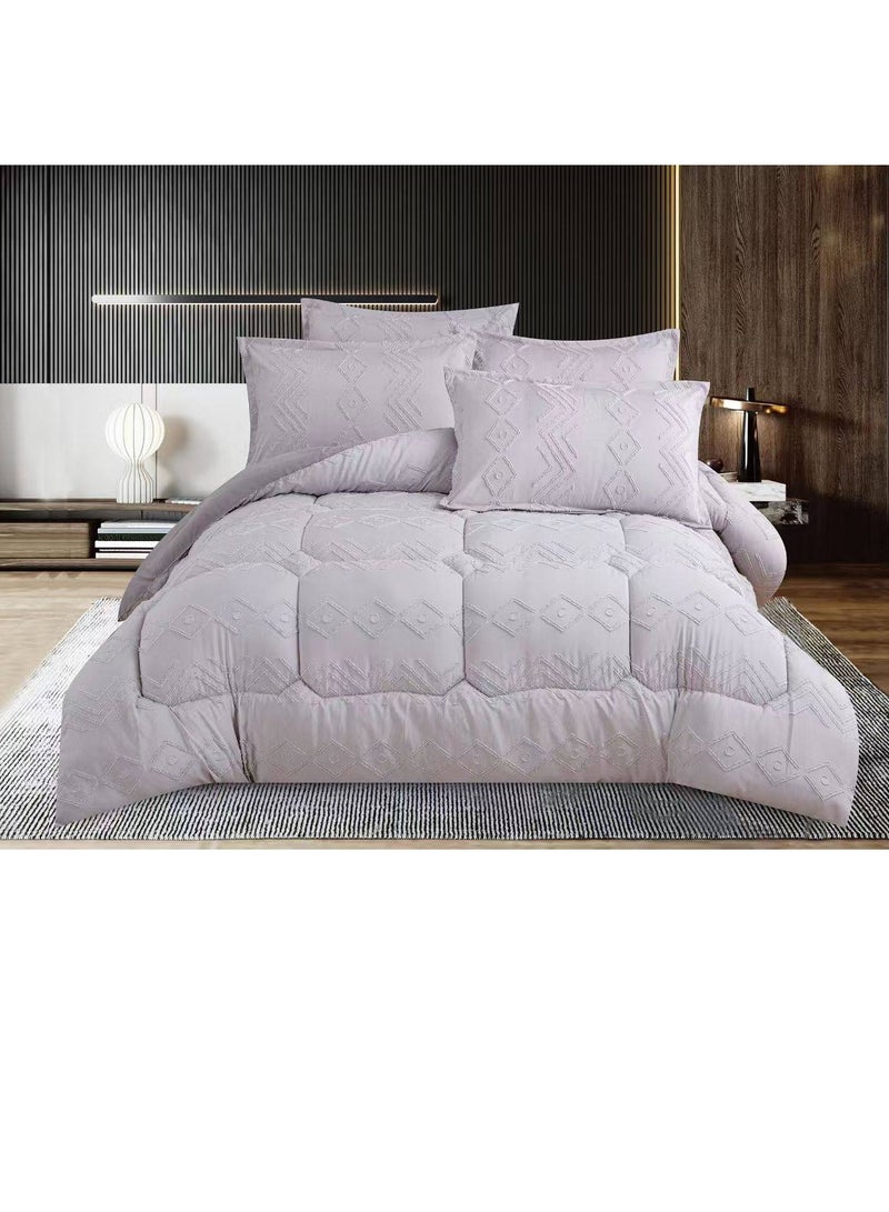 طقم لحاف مناسب لجميع المواسم مقاس كينج - فائق النعومة 100% من ألياف البوليستر الدقيقة المخططة، يتضمن طقم لحاف واحد ثابت، 1 ملاءة مثبتة، 4 غطاء وسادة