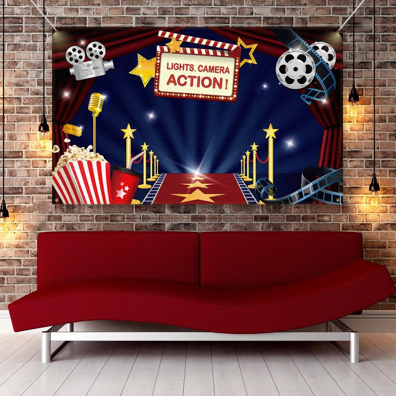 Blulu Movie Theme Party Decorations Supplies, Large Fabric Backdrop for Movie Night Birthday Party Event Awards Night Ceremony Photo Photography Booth Background, 72.8 x 43.3 Inch - Image 5