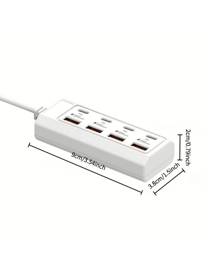 محور USB بـ 8 منافذ (4 USB و 4 Type C) محطة شحن سريع بقدرة 25 واط شاحن متعدد المنافذ متوافق مع أجهزة USB بجهد 5 فولت وأجهزة الكمبيوتر وأجهزة الكمبيوتر المحمولة والأجهزة اللوحية تصميم مضغوط محطة شحن بناء متين رقم 1 - Image 2
