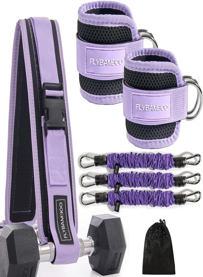 FLYBAMBOO Hip Thrust Belt for Weights and Ankle Resistance Bands with Cuffs for Working Out,Hip Thrust Belt for Dumbbells Heavy, Kettlebells, Plates,Hip,Leg and Booty Builder, Glute Bridge Band Purple - Image 1