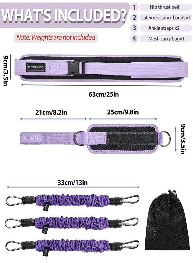 FLYBAMBOO Hip Thrust Belt for Weights and Ankle Resistance Bands with Cuffs for Working Out,Hip Thrust Belt for Dumbbells Heavy, Kettlebells, Plates,Hip,Leg and Booty Builder, Glute Bridge Band Purple - Image 2