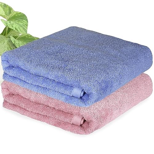 HEELIUM Bamboo Bath Towel | Lightweight & Quick Drying | Ultra Absorbent Towel | 140 x 70 cm - 400 GSM | Pack of 2 - Peach, Iris - Image 1
